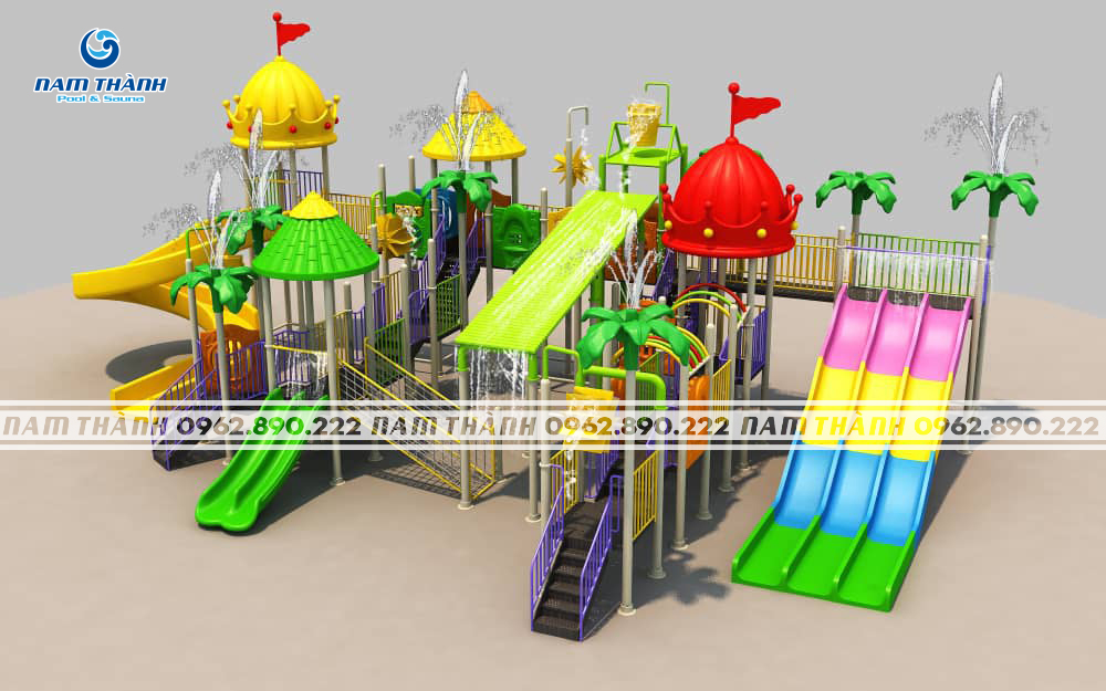 Bộ cầu trượt nước vương quốc nhiệt đới 3 làn