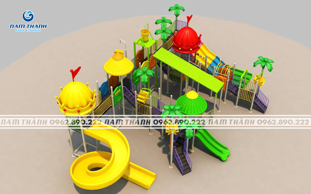 Bộ cầu trượt nước vương quốc nhiệt đới 3 làn