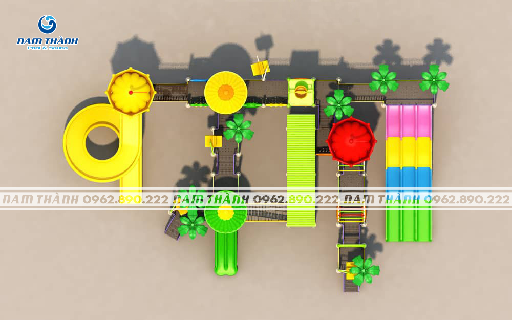 Bộ cầu trượt nước vương quốc nhiệt đới 3 làn