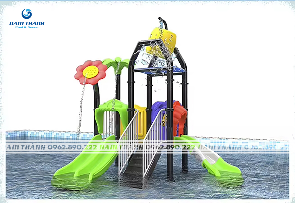 Cầu trượt nước cây xanh 2 làn cho bể bơi - CS29