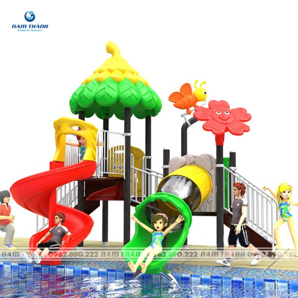 Cầu trượt nước phun nước bể bơi 2 làn - 010