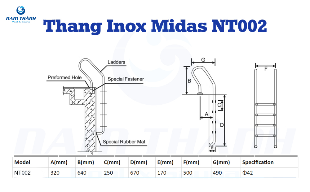 Cầu thang inox bể bơi Midas NT002 316 2 thang inox nt002 1