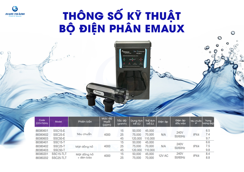 Bộ điện phân muối bể bơi Emaux 2 bo dien phan muoi be boi emaux 2
